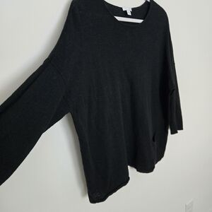 J. Jill Black Knit linen cotton blend sweater with front pocket casual basic XL